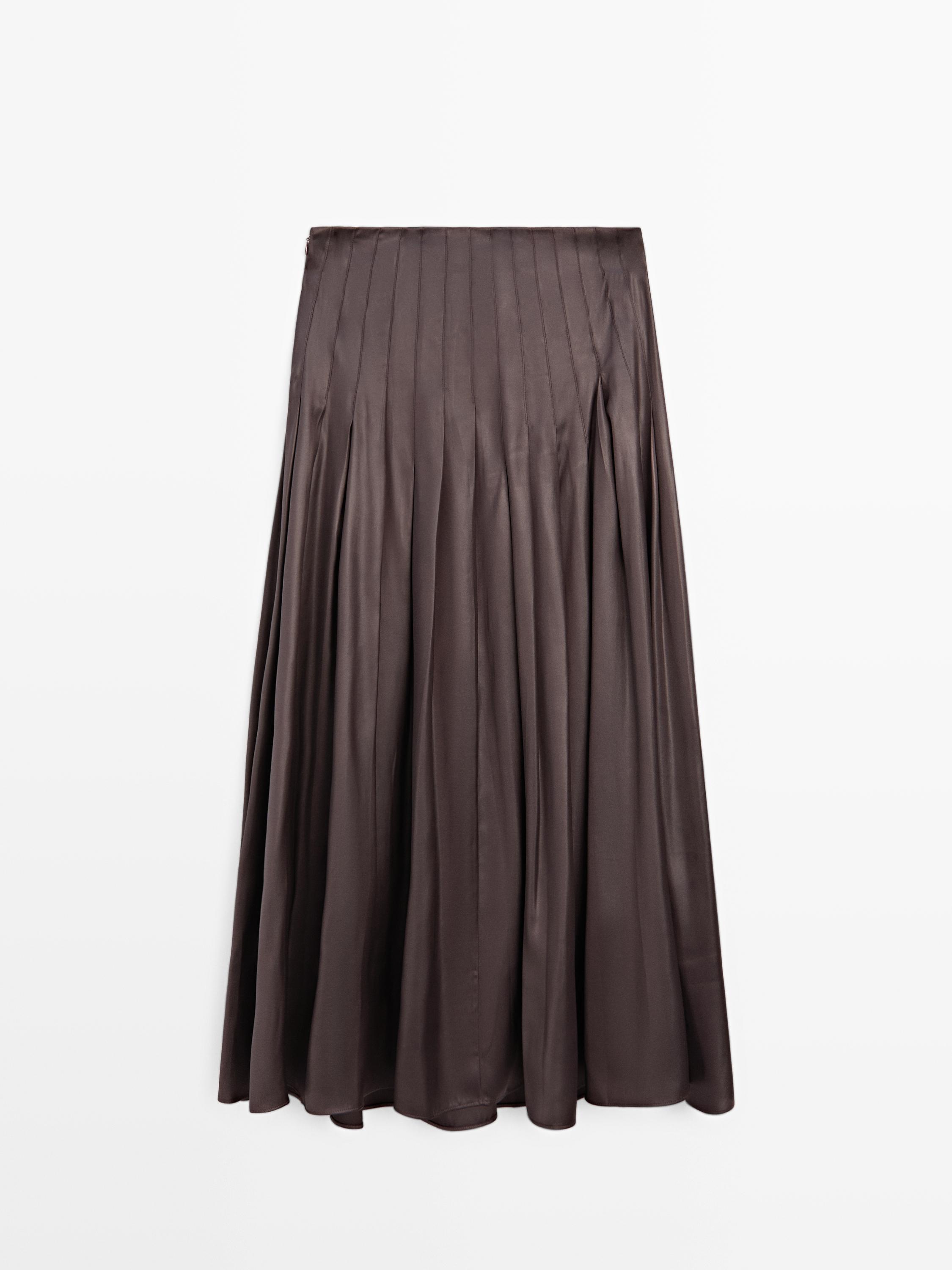 Jupe midi à plis nervurés finition enduite